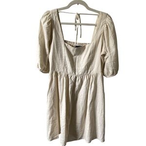 GAP Linen Blend Cream Puff Sleeve Mini Dress M